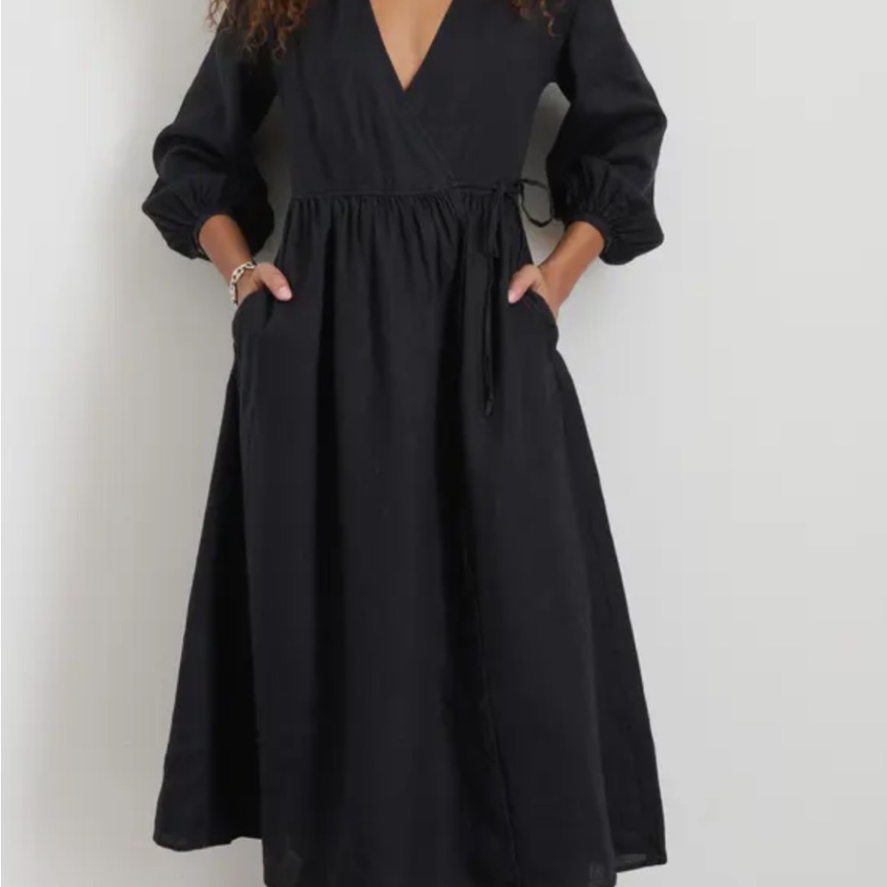 Alex Mill Lauren Long Sleeve Linen Wrap Dress